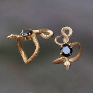 Snake Onyx Gold Plated Ring, 925 Sterling Silver Ring, Onyx Gold Snake Silver Ring, Onyx Snake Silver Ring, Black Animal Snake Jewelry
