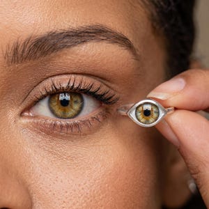 Personalized Eye Jewelry, Eyeball Art 925 Silver Ring, Handmade Glass Iris, Customizable Eye Ring