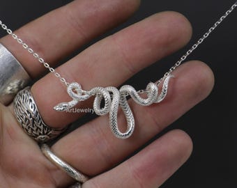 Snake 925 Silver Necklace, Snake Handmade Sterling Silver Necklace, Snake Silver Pendant Handmade, Animal Lover Necklace, Men Necklace