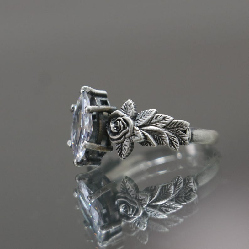 Amethyst 925 Silver Marquise Ring, Flower Amethyst Ring, Purple Stone Silver Ring, Alternative Amethyst Engagement Ring,Unique Amethyst Ring image 11