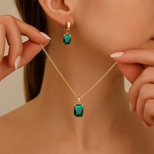 Emerald Set, Authentic Set, Handmade Set Women, Turkish Handmade, Ladies Jewelry Set, Earring, Pendant, Ladies Set, 925k Sterling Silver