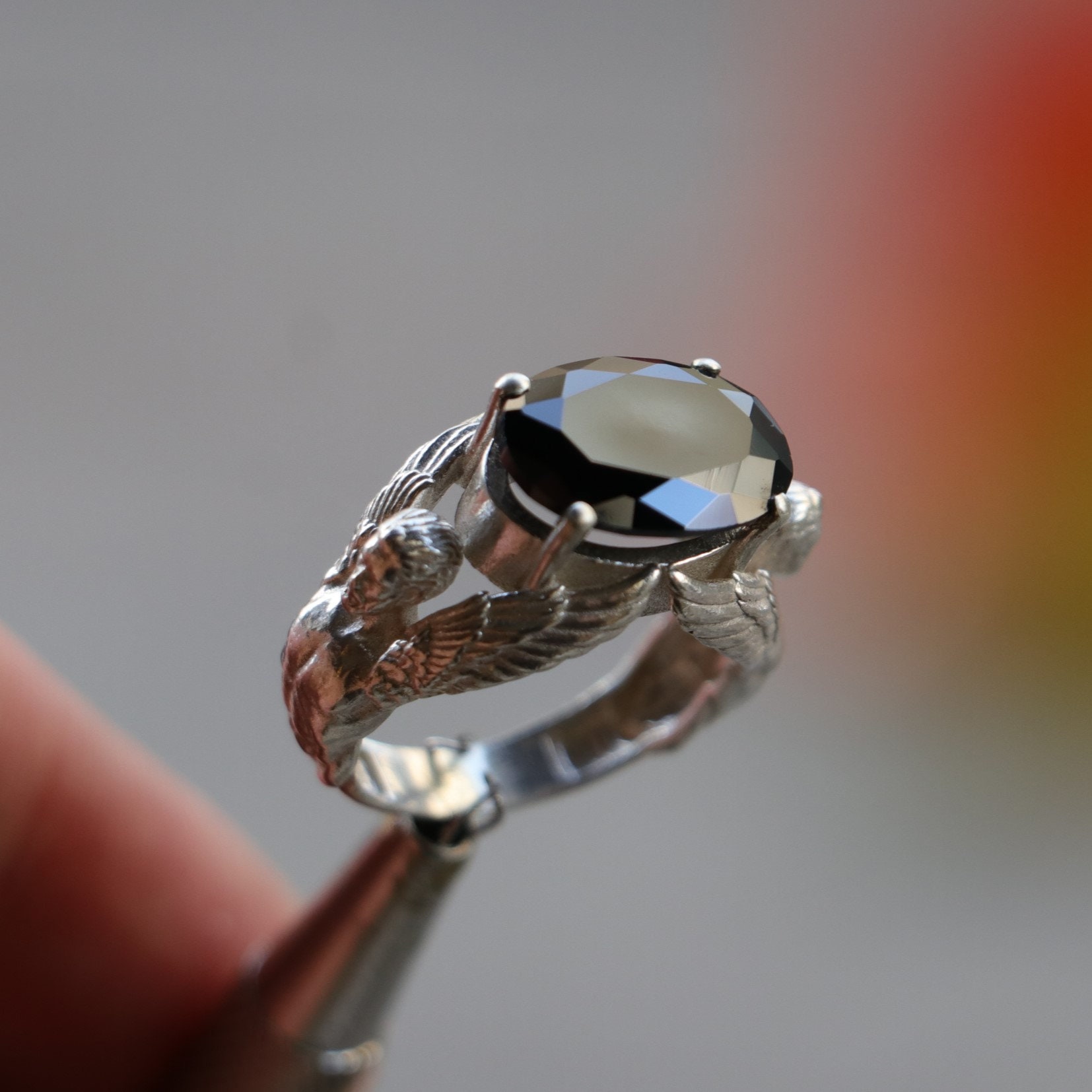 Eros Sapphire 925 Silver Ring, Ancient Greek Mythology Cupid Design - Etsy