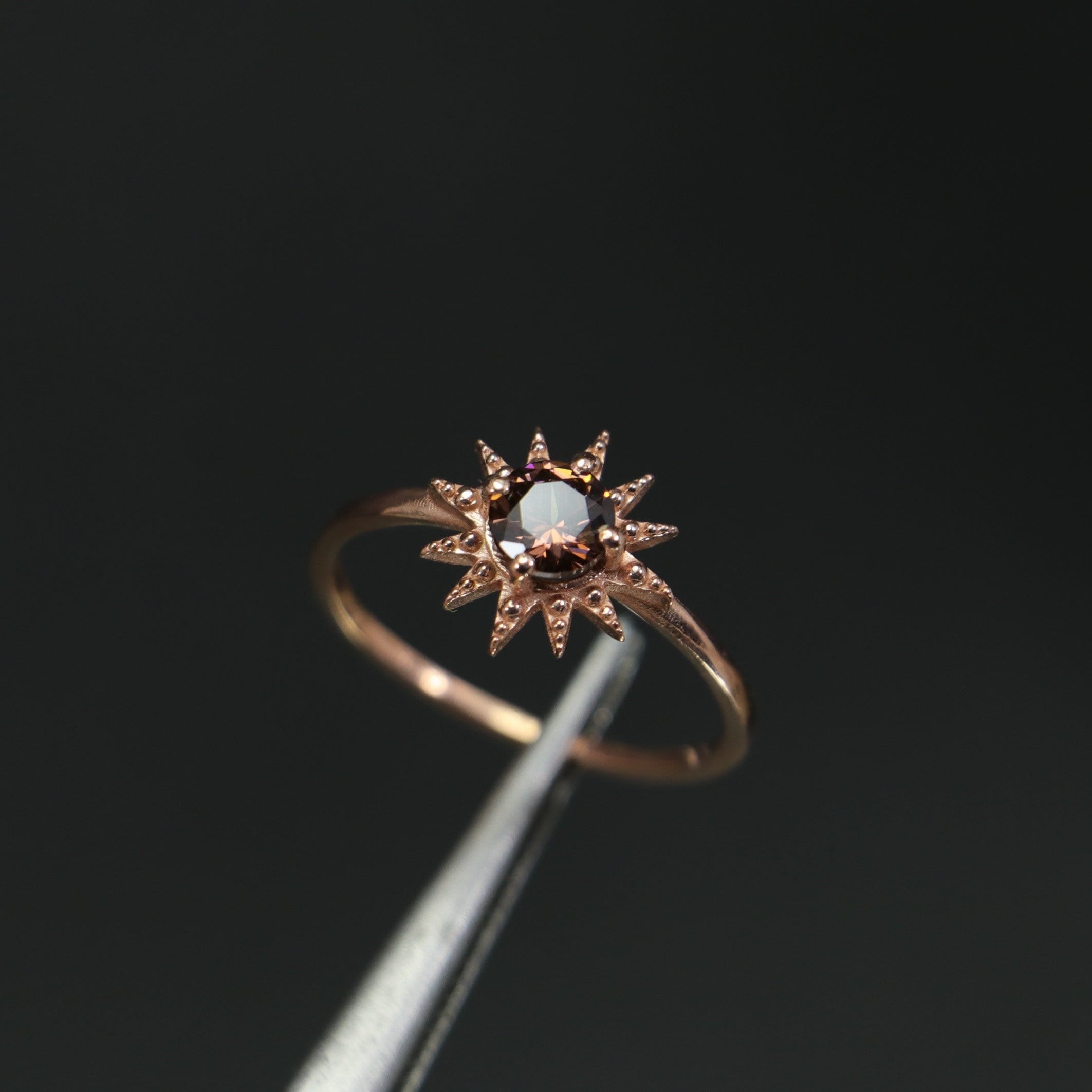Handmade Brown Moissanite Rose Gold Sun Ring, 14k Solid Rose Gold Plated Celestial Ring, Gold Statement Ring, Goddess Ring, Minimalist Ring