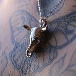 925 Silber Bull Skull Halskette, Horn Halskette, Buffalo Skull, Punk Rock Halskette, Männer Halskette, Geschenke für Männer, Tribe Halskette, Geschenk für Männer