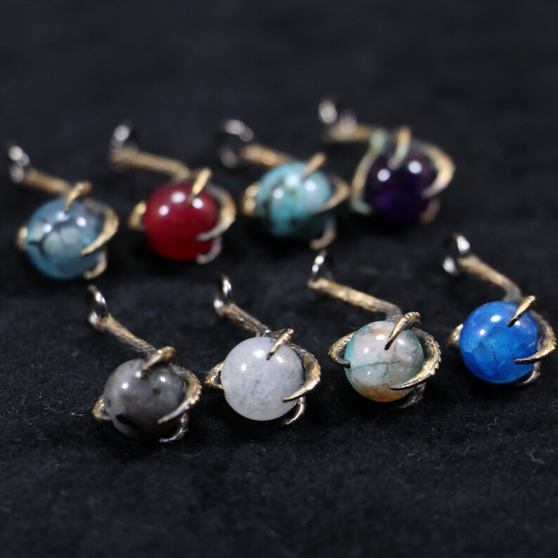 Claw Stone Necklace Bronze Dragon Claw Pendant Raw Stone Etsy