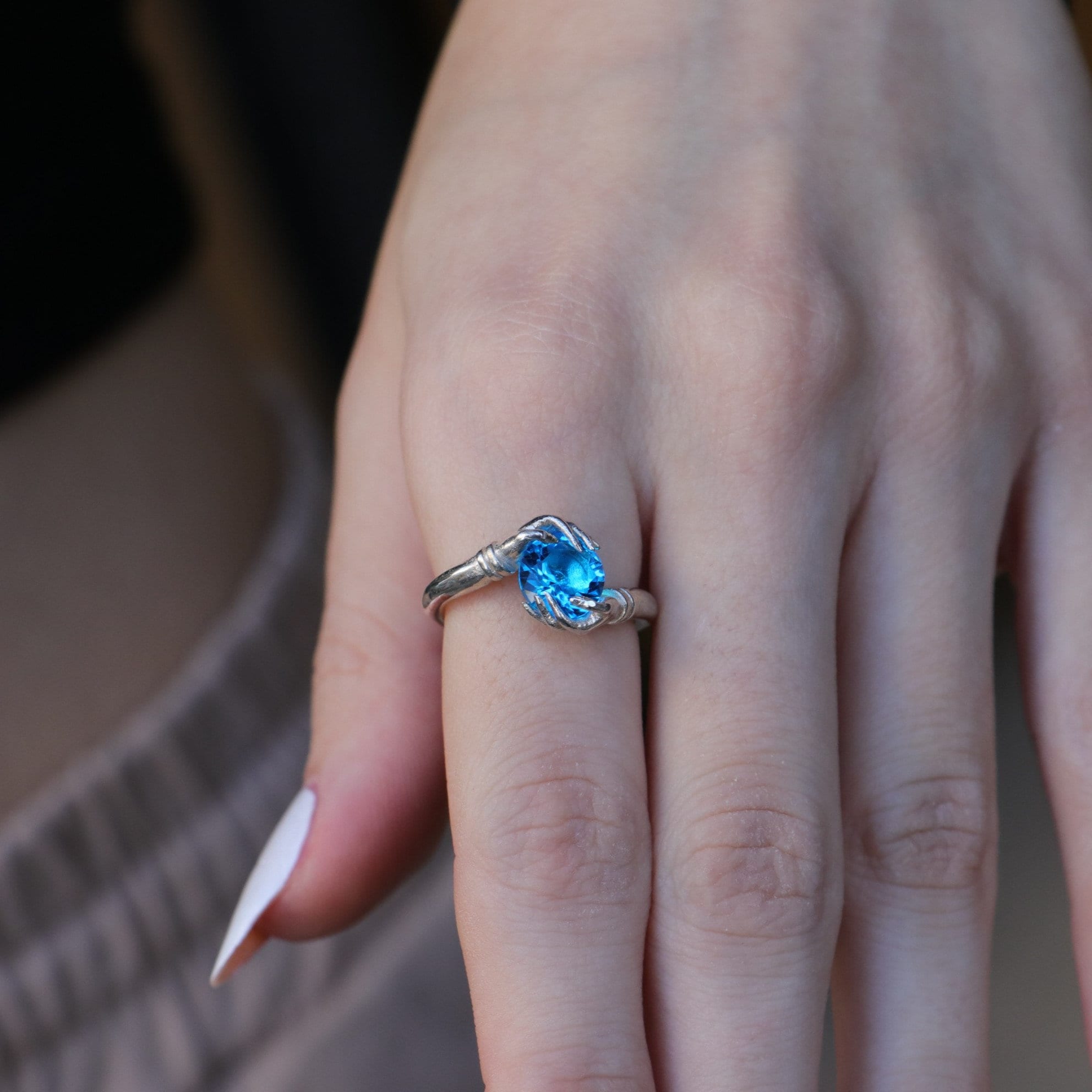Blue Topaz Hands Ring, Antique Sterling Silver Gemstone Ring - Etsy