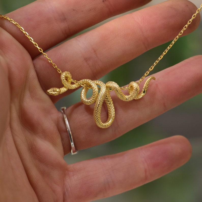 Gold Plated Snake Chain Necklace, 14k Gold Snake Necklace, Sterling Silver Snake Necklace, Snake Necklace Pendant, Unique Pendant image 3