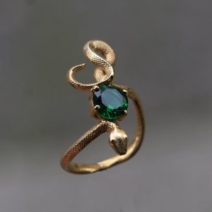 Snake Emerald Gold Plated Ring,  925 Sterling Silver Ring, Emerald Gold Snake Silver Ring, Emerald Snake Silver Ring, Animal Snake Jewelry