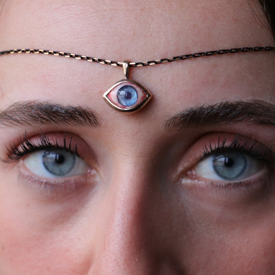 Real Handmade Mini Blue Eye Pendant, Deep Blue Eyes Necklace, Evil Eye