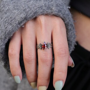 Silvershake Natural Marquise Garnet Sterling Silver Filigree Ring - Victorian Style, Size 10, January Birthstone