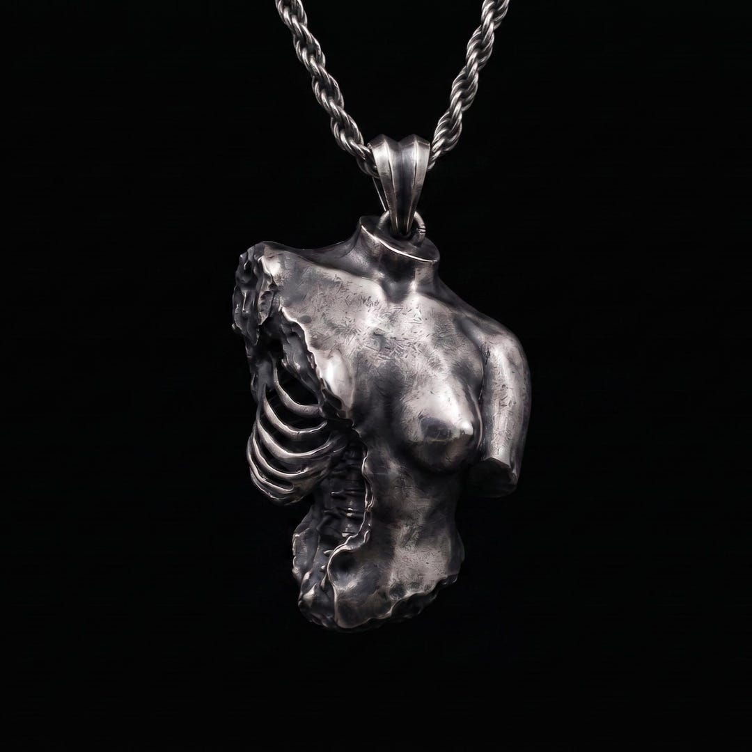 Memento Mori Necklace, Oxidized 925 Sterling Silver Female Torso Pendant, Gothic Anatomy Jewelry, Macabre Skeleton Charm, Dark Academia - Etsy