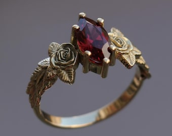 14k Gold Marquise Ruby Flower Ring, Dainty Ruby Jewelry