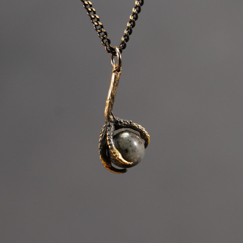 Claw Stone Necklace Bronze Dragon Claw Pendant Blue Etsy