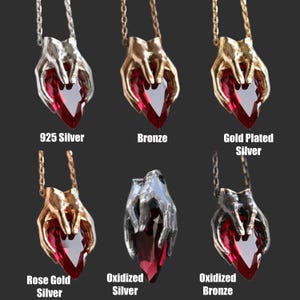 925K Silver Drop Garnet Necklace, 925K Silver Hands Design Necklace, 925K Silver Unique Ruby Necklace, 925K Sterling Silver Garnet Necklace image 2