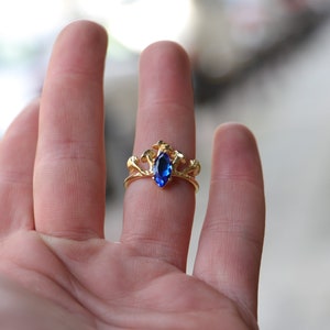 925k Sterling Silver Gold Plated Mushroom Marquise Sapphire Ring, Silver Magic Mushroom Jewelry, Oyster Mushroom Ring, Gold Sapphire Ring image 8