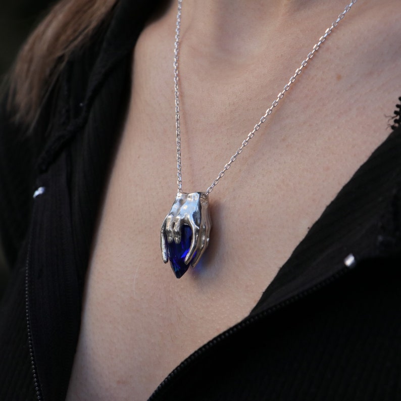 Gold Plated Garnet Hand 925K Silver Pendant, 925 Silver Gold Plated Garnet Design Pendant, Silver Garnet Necklace, Garnet Silver, Gold Ruby image 8
