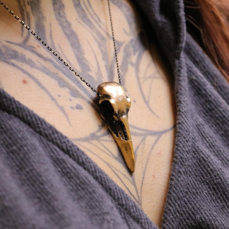Raven Skull Necklace, Bronze Crow, Gothic Jewelry image 7