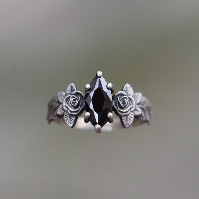 Amethyst 925 Silver Marquise Ring, Flower Amethyst Ring, Purple Stone Silver Ring, Alternative Amethyst Engagement Ring,Unique Amethyst Ring image 8