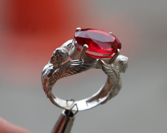 Ruby 925 Silver Wings Ring, Eros Ruby 925 Silver Ring, Eros Cupid Silver Ring, Ruby Ancient Greek Jewelry Ring, Ruby Mythology Unique Design