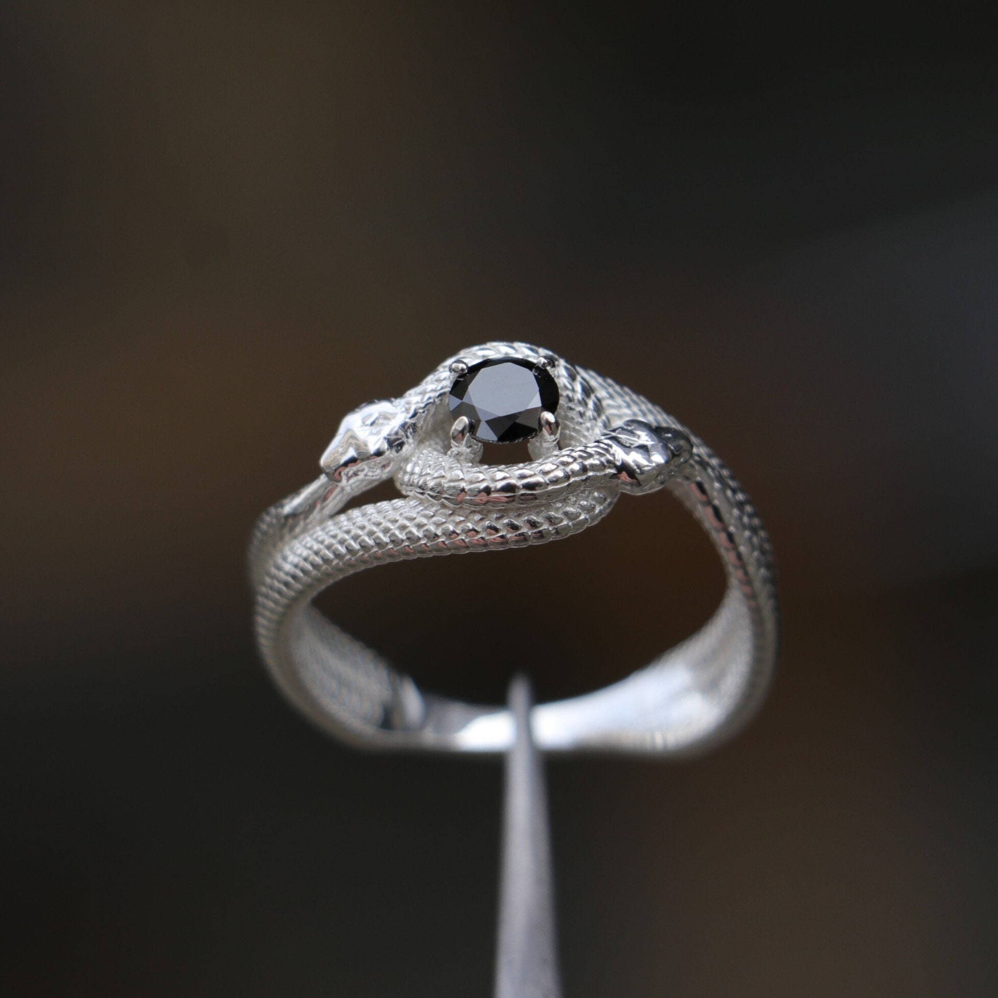 Ouroboros 925K Sterling Silver Ring, Snake Silver Ring, Onyx Snake Silver Ring, Goth Snake Jewelry, Snake Eating İtself Jewelry, Onyx Ring
