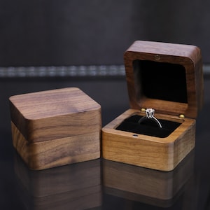 Proposal Wooden Ring Box, Handmade Walnut Wood Ring Box for Your Nice Proposal 50x50 mm Wooden Ring Holder, Ring Box