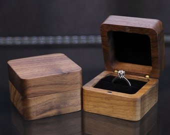 Proposal Wooden Ring Box, Handmade Walnut Wood Ring Box for Your Nice Proposal 50x50 mm Wooden Ring Holder, Ring Box