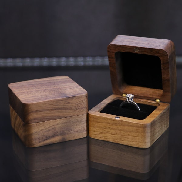 Proposal Wooden Ring Box, Handmade Walnut Wood Ring Box for Your Nice Proposal 50x50 mm Wooden Ring Holder, Ring Box