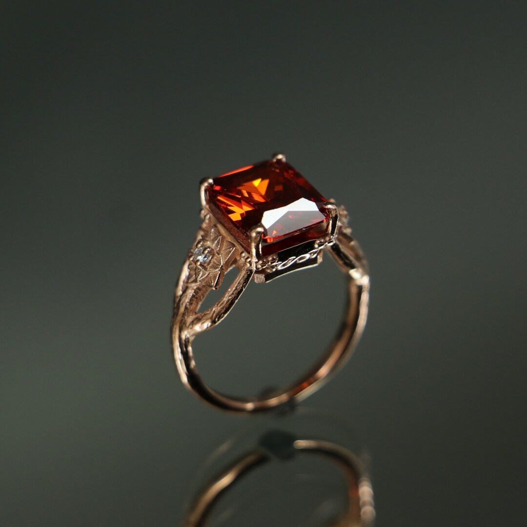 Rose Gold Ruby Engagement Ring, 4ct Emerald Cut Vintage Rose Gold ...