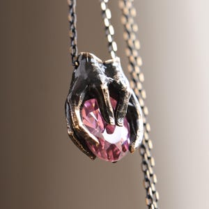 925K Silver Drop Garnet Necklace, 925K Silver Hands Design Necklace, 925K Silver Unique Ruby Necklace, 925K Sterling Silver Garnet Necklace image 5