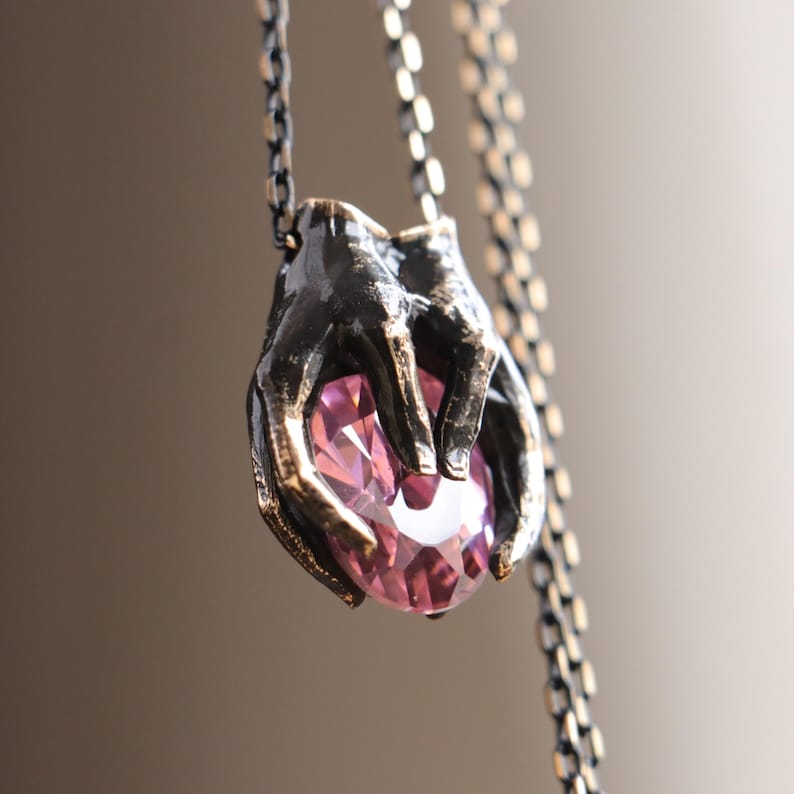925K Silver Drop Garnet Necklace, 925K Silver Hands Design Necklace, 925K Silver Unique Ruby Necklace, 925K Sterling Silver Garnet Necklace image 5