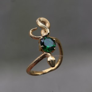 Snake Emerald Gold Plated Ring,  925 Sterling Silver Ring, Emerald Gold Snake Silver Ring, Emerald Snake Silver Ring, Animal Snake Jewelry