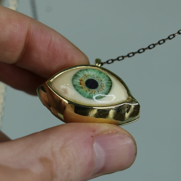 Pendentif oeil vert, collier oeil de verre, collier oeil vert, pendentif en argent sterling 925 fait main oeil humain, pendentif à breloques, cadeau pour elle