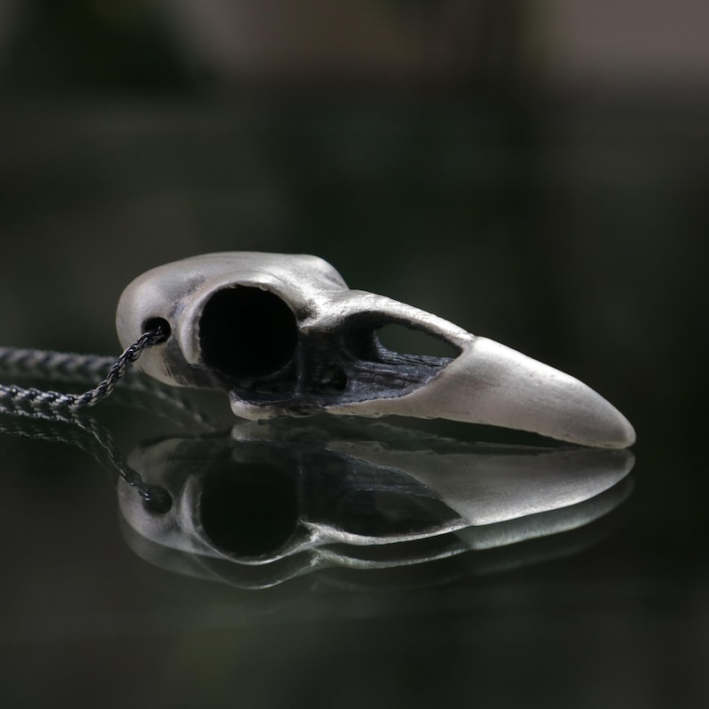 Raven Skull Necklace, Bronze Crow, Gothic Jewelry 925 Silver