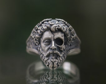 Memento Mori Skull Zeus 925 Silver Ring, Handmade Zeus Skull Ring, Silver Zeus Skull Men Ring, Biker Zeus Silver Ring, Big Zeus Men Ring