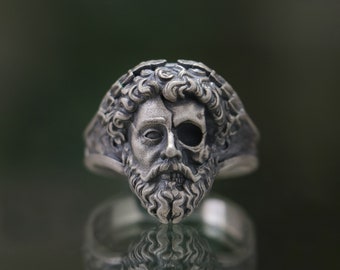 Memento Mori Skull Zeus 925 Silver Ring, Handmade Biker Ring