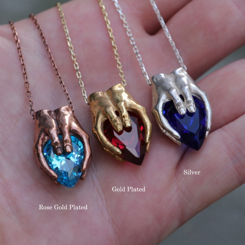 Gold Plated Garnet Hand 925K Silver Pendant, 925 Silver Gold Plated Garnet Design Pendant, Silver Garnet Necklace, Garnet Silver, Gold Ruby image 3