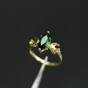 Triple Moon Silver Emerald Marquise Ring Moon Ring Emerald - Etsy