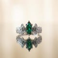 Emerald Rose Leaf 925 Silver Marquise Ring, Flower Emerald Ring, Green Stone Silver Ring, Alternative Emerald Engagement Ring, Emerald Ring