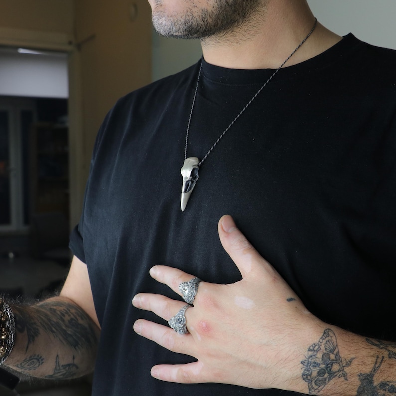 Raven Skull Necklace, Bronze Crow, Gothic Jewelry image 9
