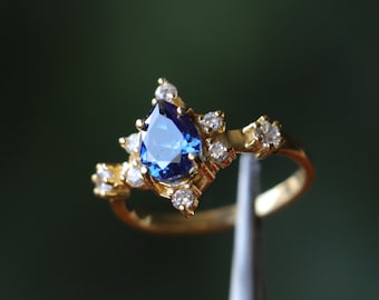 Tanzanite 925 Silver Gold Plated Ring, Sapphire Multi Stone Ring, Drop Cut Tanzanite, Blue Stone Jewelry, Jewelry Art Design, Handmade Ring