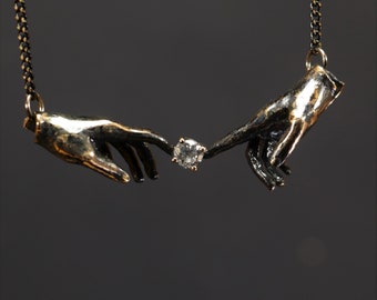 The Creation of Adam Necklace, Michelangelo Art Pendant, Sistine Chapel, Italian Renaissance Jewelry, Silver Art Necklace, Gift Girlfriend