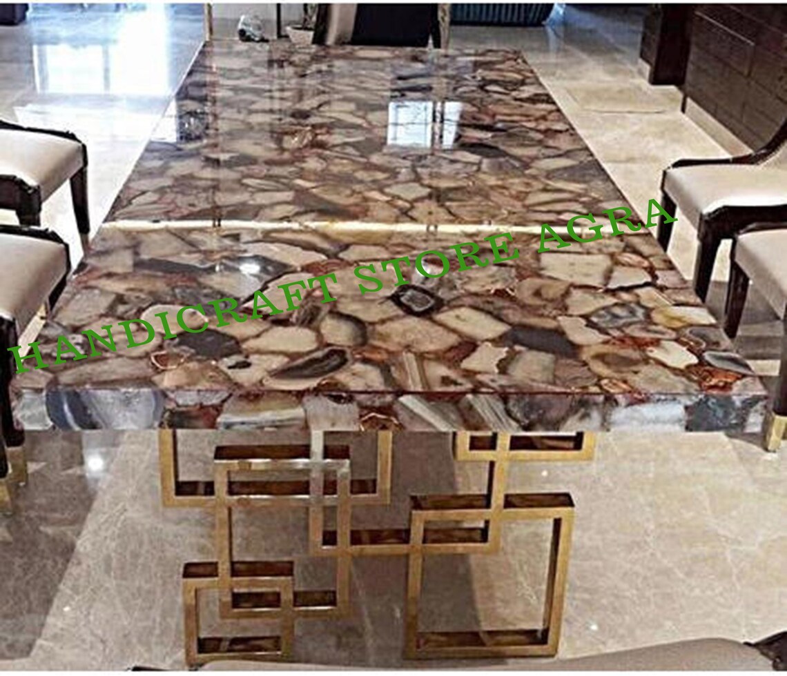 Agate Dining Table Grey Agate Dinning Table Agate Dining Etsy