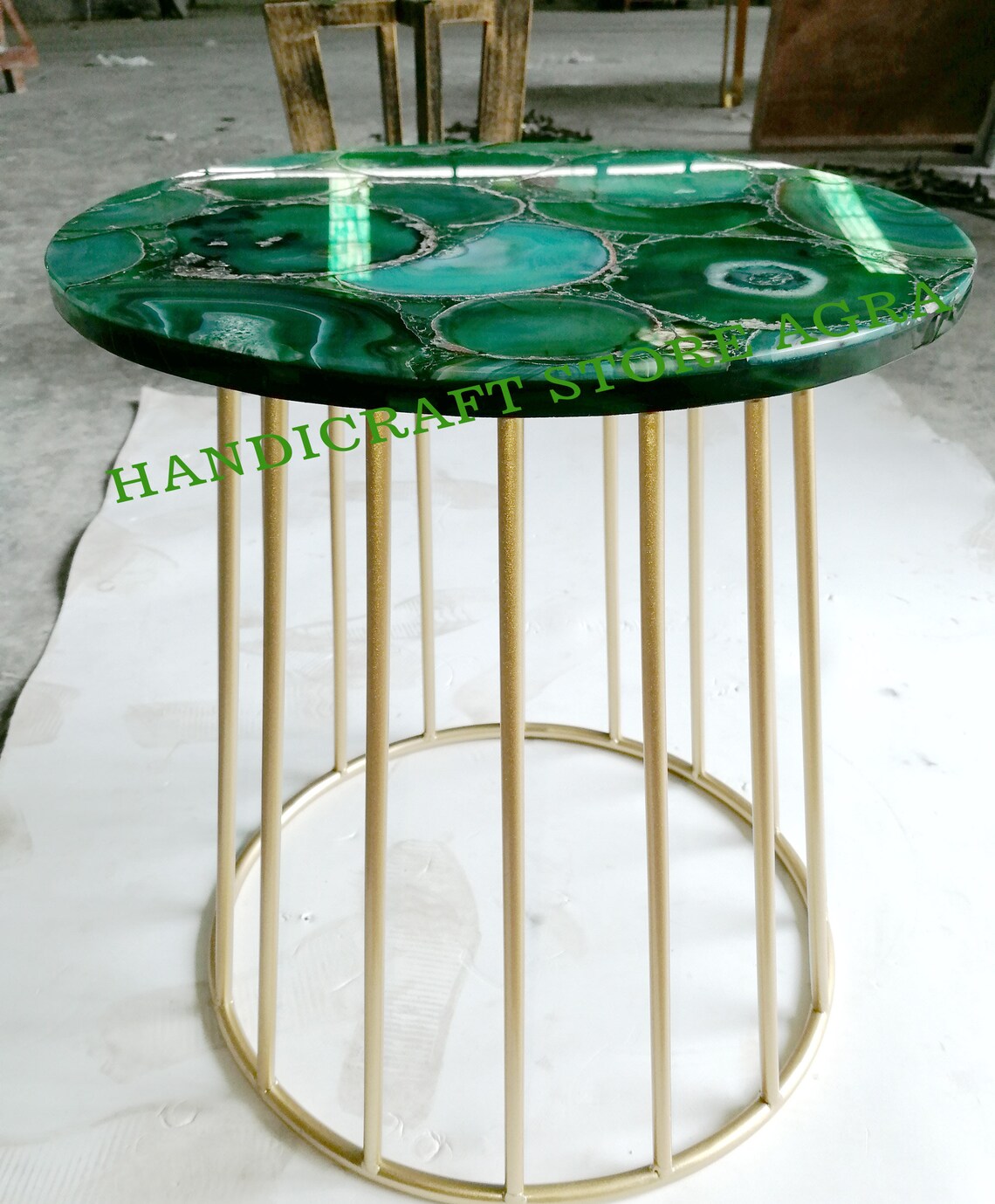 Green Agate Table Top Green Agate Round Shape Table Kitchen Etsy