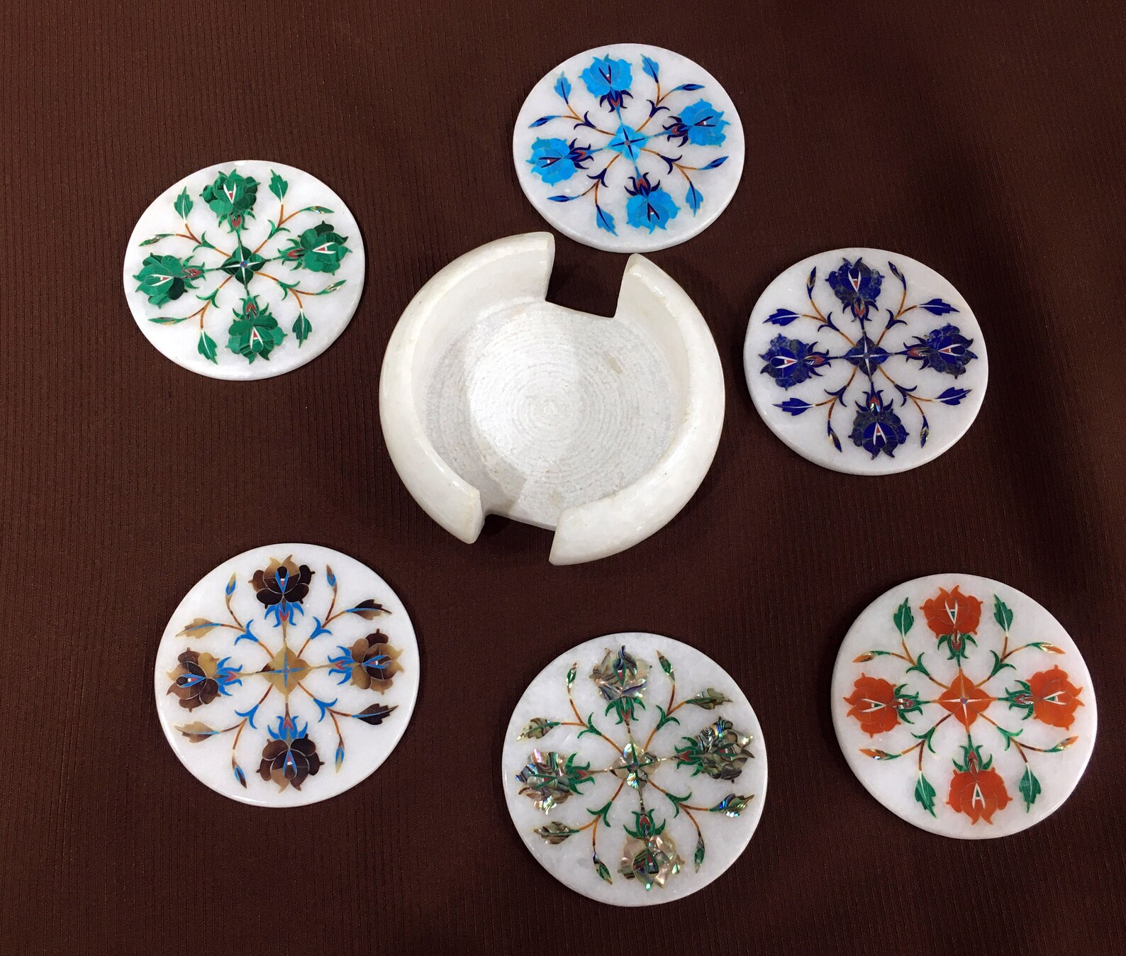 Marble Inlay Coaster Set Coasters Set With Holder Handmade Etsy