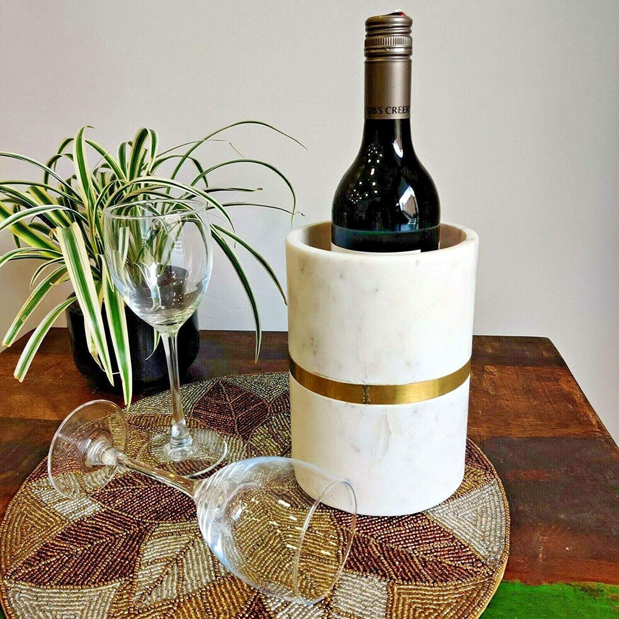 Marble Wine Cooler White Marble Bottle Chiller Brass Inlaid Etsy UK
