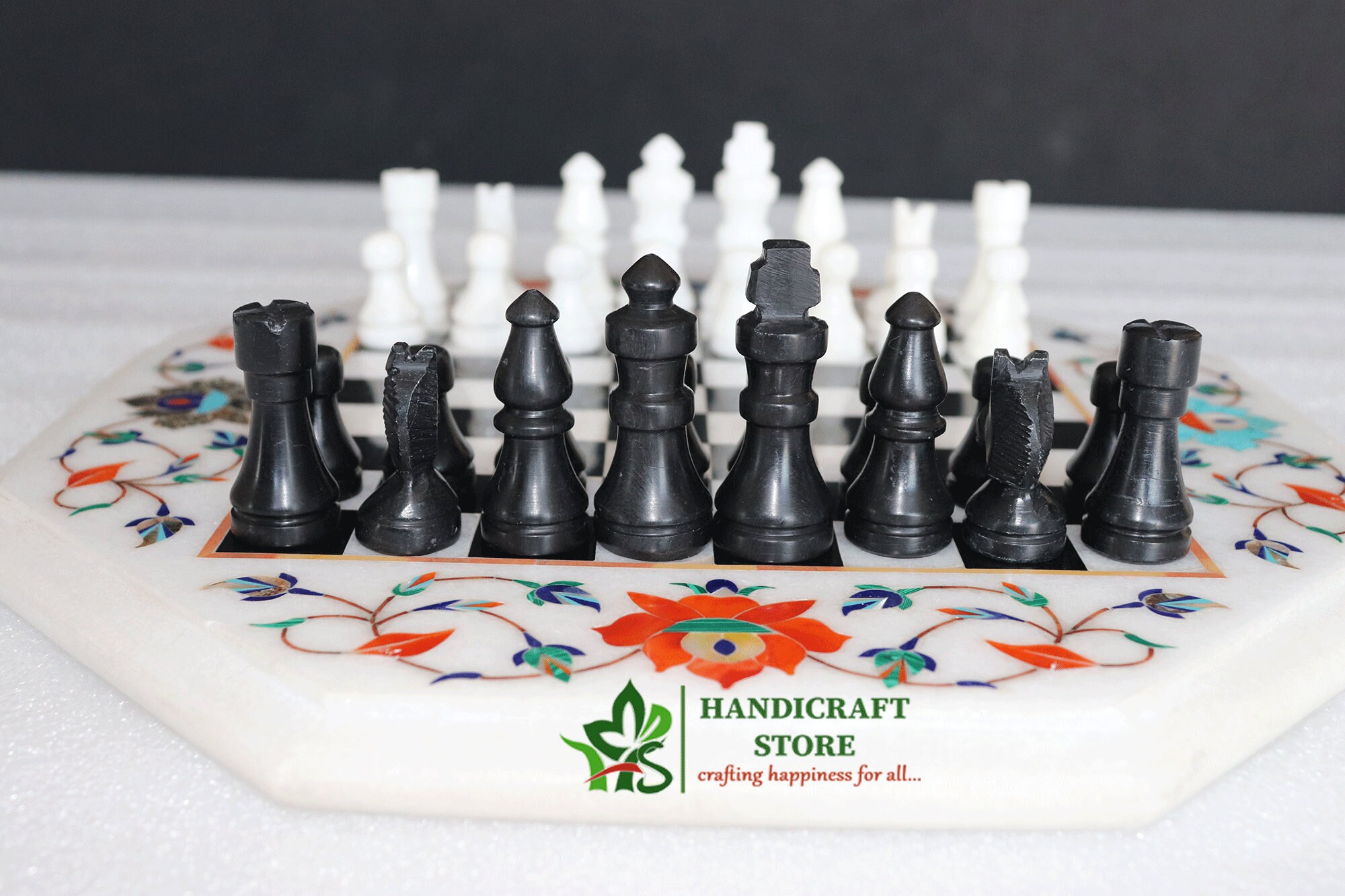 Marble Stone Chess Set Table Game Board Marble Inlay Chess | Etsy