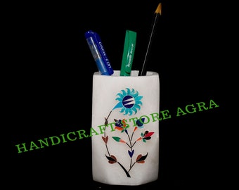 Details about   4" Marble Pen Stand Multi Marquetry Inlay Floral Desk Accessory Gift Decor E1327 