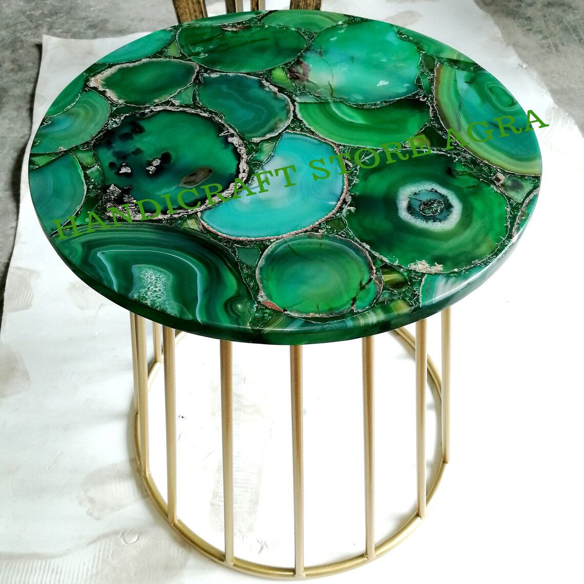 Green Agate Table Top Green Agate Round Shape Table Kitchen Etsy