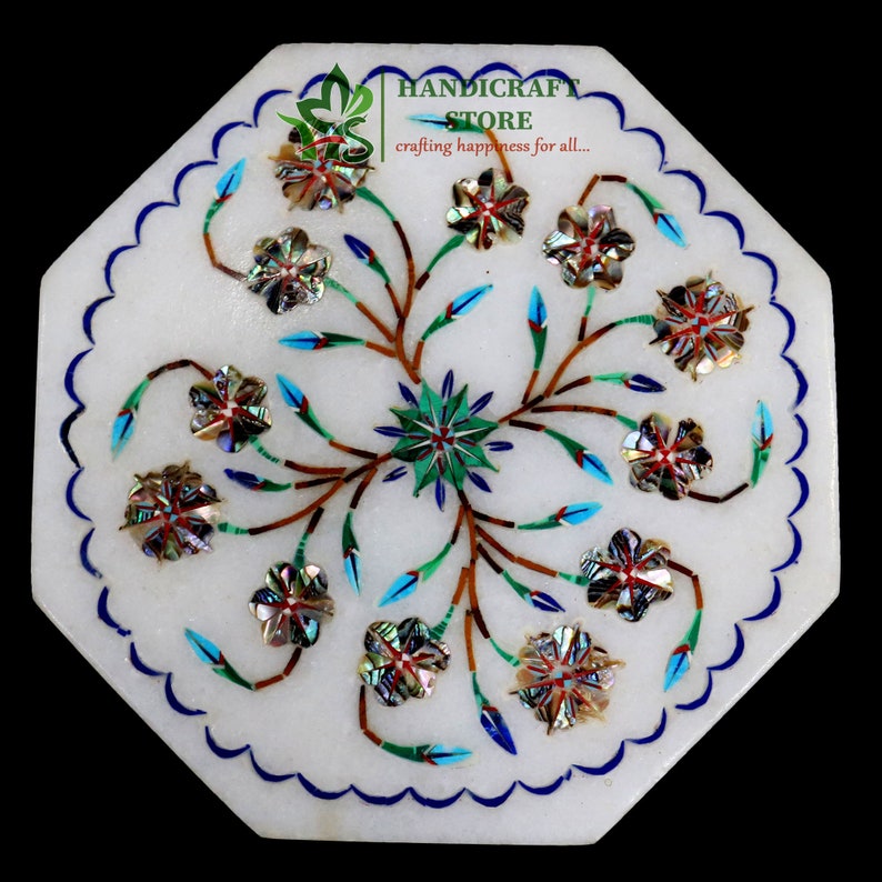 Marble Inlay Box Ablone Shell Semi-Precious Stone Inlaid with Filligiri Work