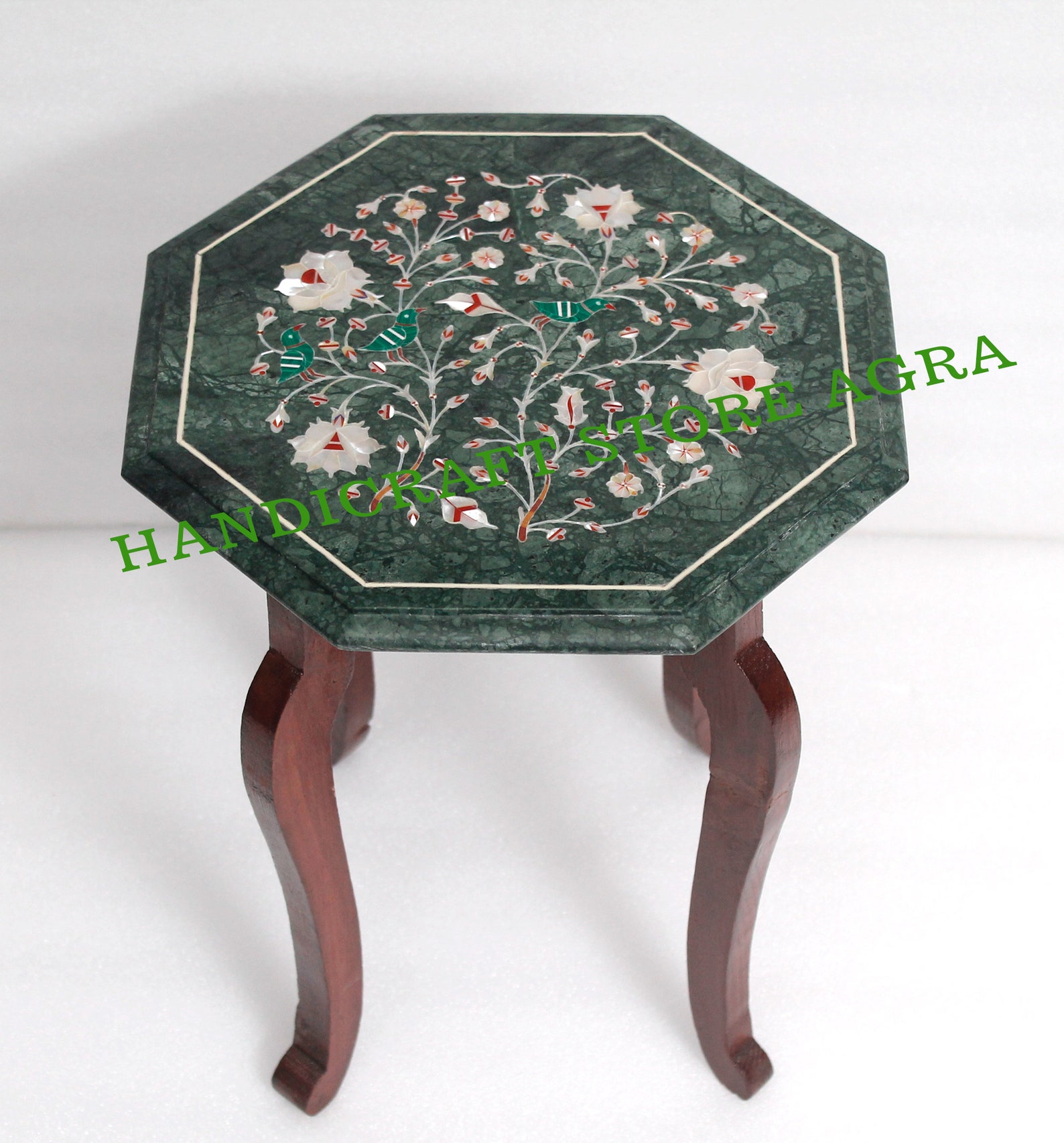 Green Marble Table Top Inlaid With Semiprecious Stone With Etsy